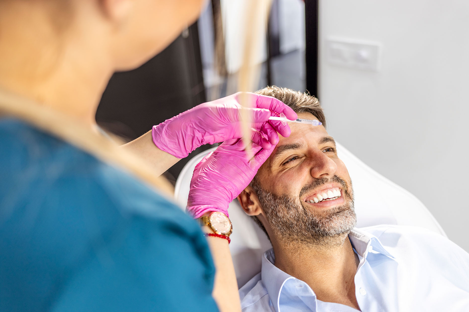 man receiving injectable filler